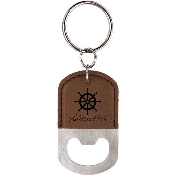 Oval Laserable Leatherette Bottle Opener Keychain Thumbnail